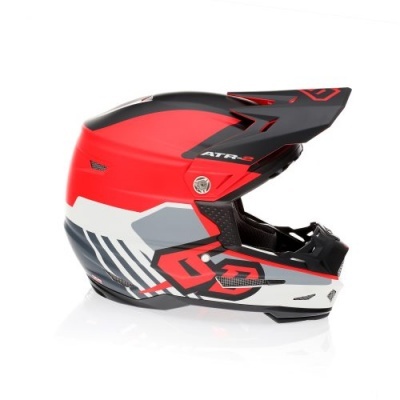Capacete integral motocross vermelho, preto, branco e cinza com viseira