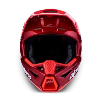 Capacete integral vermelho com detalhes em preto e branco