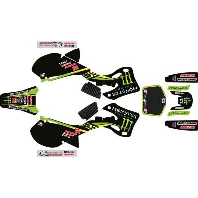 Autocolantes para motocross com tema Monster Energy em preto, verde e amarelo