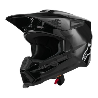 capacete de motocross preto com logo branco na lateral