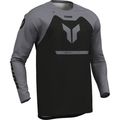 Camisola desportiva preto e cinzento com logotipo e texto THOR