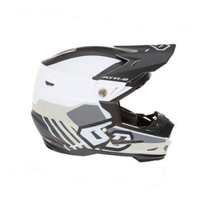 Capacete para motocross branco, cinzento e preto com visor e texto ATR-2