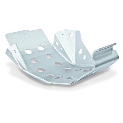 Suporte metálico cinza prateado com furos redondos e design angular