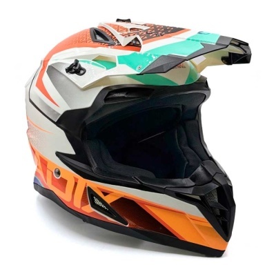 Capacete motocross colorido com padrão geométrico