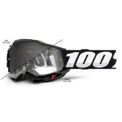 Óculos desportivos pretos com lente transparente e correia preta com texto branco 100%