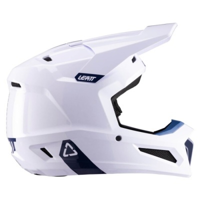 Capacete integral branco com detalhes azuis e pretos