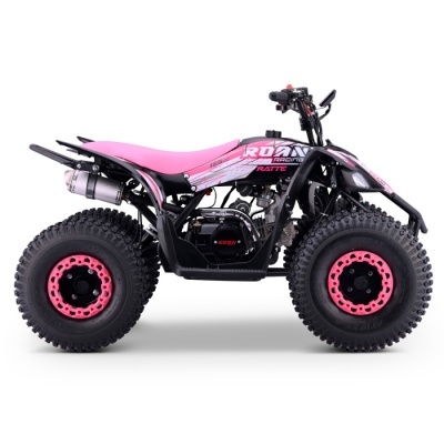 Quadriciclo preto e rosa com pneus cravados e texto ROAN RACING RATTE