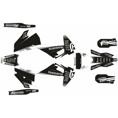 Autocolantes preto e branco para moto Husqvarna com múltiplos logótipos