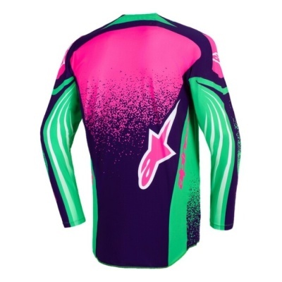 Camisola motocross verde rosa e preto com estrela e logo ALPINESTARS