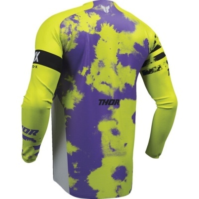 Camisola motocross manga comprida amarelo roxo e preto com palavra THOR