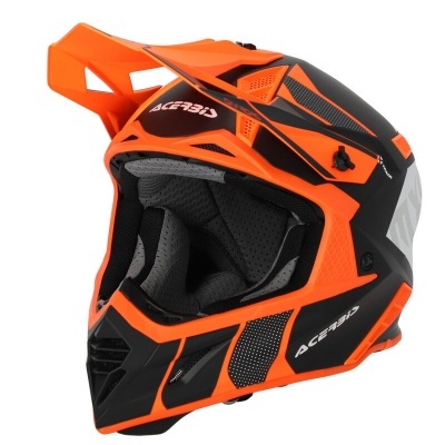 Capacete de motocross laranja, preto e cinza com almofadas interiores