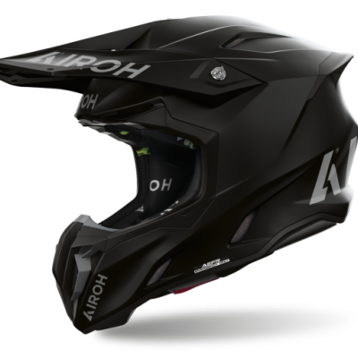 Capacete integral motocross preto mate AIROH com viseira ajustável
