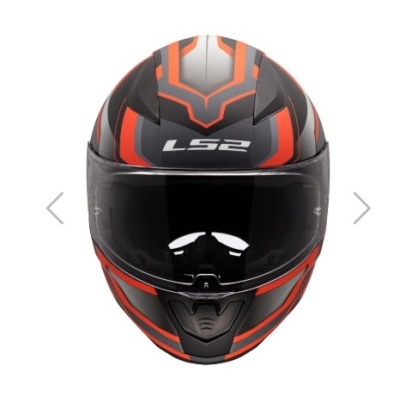 Capacete integral LS2 preto, vermelho e cinza com viseira escura