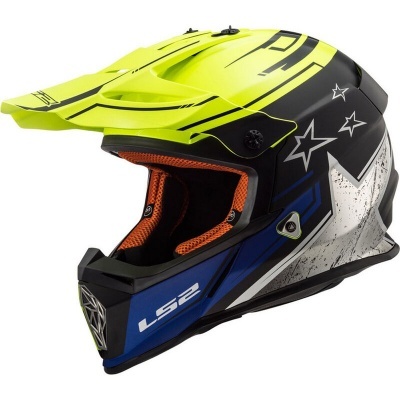 Capacete integral LS2 para motocross colorido com estrelas e interior laranja acolchoado