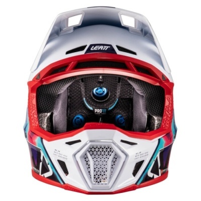 Capacete integral motocross branco, vermelho, azul e preto com acolchoado interior