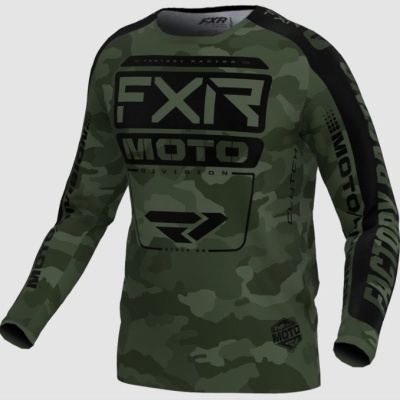 Camisola motocross FXR MOTO verde camuflado com logotipos pretos