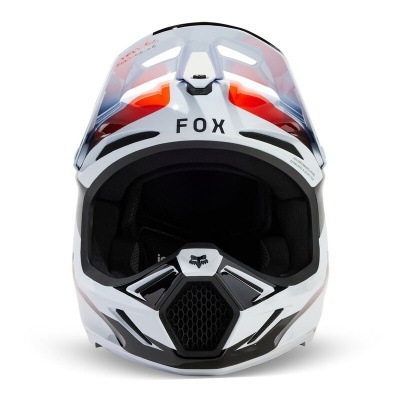 Capacete integral para motocross branco, preto e vermelho com viseira transparente