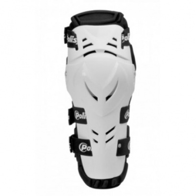Joelheira de proteção branca e preta com tiras de velcro