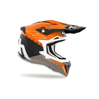 Capacete motocross laranja preto branco cinza com texto Airoh NROX