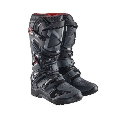 Botas de motocross Leatt pretas com detalhes cinza e interior vermelho