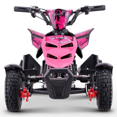 Quadriciclo rosa e preto visto de frente com texto MADIX PROTECTIVE WEAR e RAPTOR
