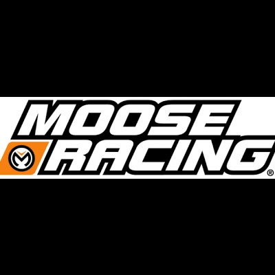 Logotipo MOOSE RACING com símbolo abstracto em quadrado laranja