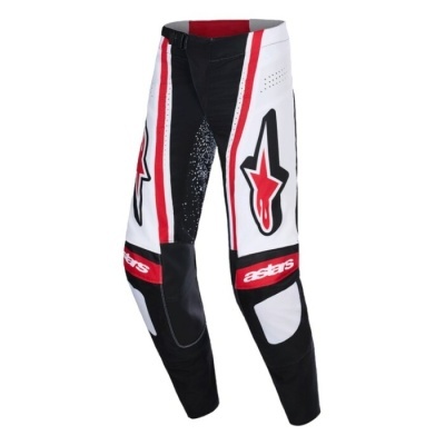 Calças de motocross pretas, brancas e vermelhas com logótipos astars