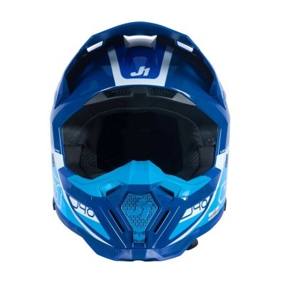 Capacete de motocross azul com detalhes brancos e preto