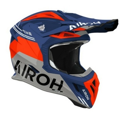 Capacete integral para motocross azul, laranja e cinza AIROH