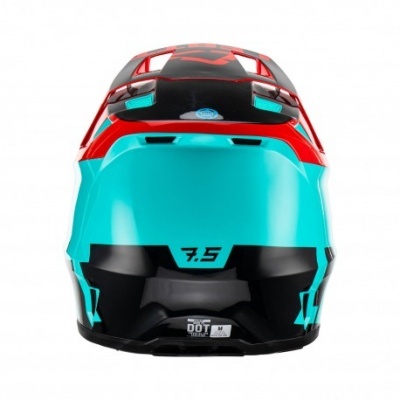 Capacete integral turquesa, vermelho e preto com selo DOT M