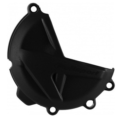 Tampa de protector de embraiagem preta em plástico com quatro orifícios.