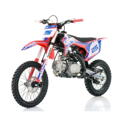 Moto de motocross para crianças com cor vermelha, azul e branca e número 25.