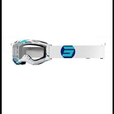 Máscara de proteção desportiva branca, cinza e azul com cinta elástica