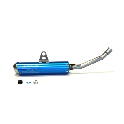 Escape de moto azul em alumínio com tubo cromado