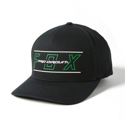 Boné preto com bordado verde e branco 'FOX PRO CIRCUIT TM'