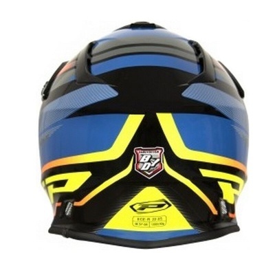 Capacete de motociclismo colorido visto de trás