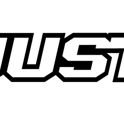 Logotipo com texto JUST1 em preto e vermelho