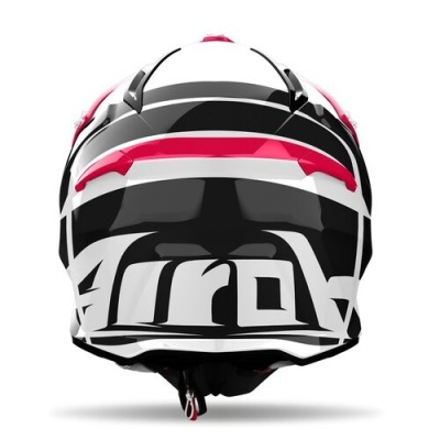 Capacete de moto integral preto, branco e rosa com logótipo Airoh