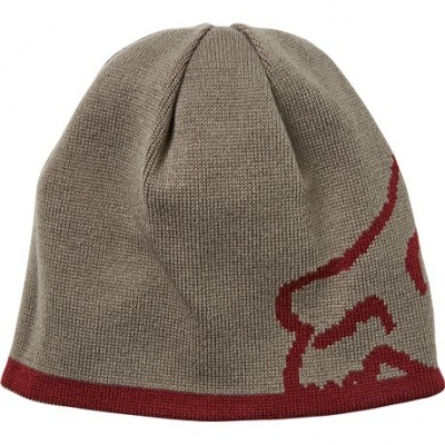 Gorro cinzento com padrão vermelho e borda vermelha