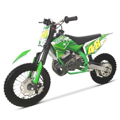Mini mota de motocross verde e preta com números 48