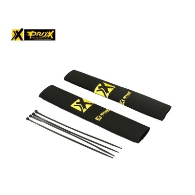 Proteções pretas para tubos com logótipo amarelo PROX e braçadeiras pretas