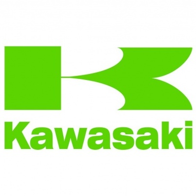 Logótipo verde da Kawasaki com palavra escrita