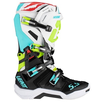 Bota motocross LEATT 5.5 colorida com fivelas ajustáveis