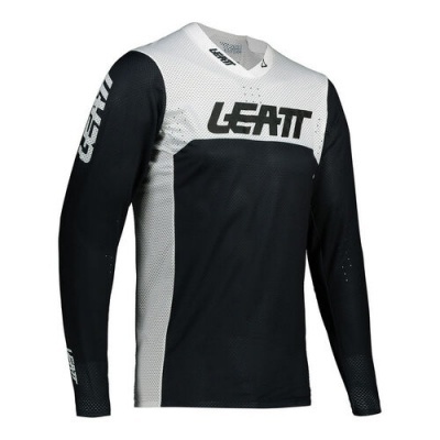 Camisola desportiva preta e branca com texto LEATT no peito