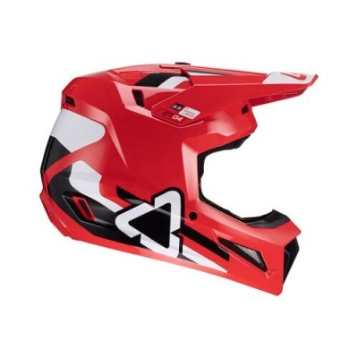 Capacete integral vermelho, branco e preto com padrões geométricos e texto '3C' e '04'.