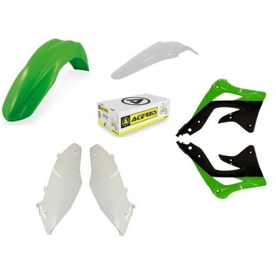 Peças de plástico para moto em verde, branco, preto e cinzento com caixa ACERBIS