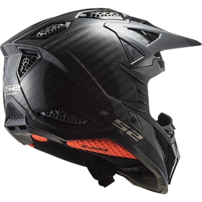 Capacete de motocross preto com detalhes vermelhos e cinzentos e texto 52 FORCE
