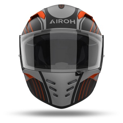 Capacete integral cinza com detalhes laranja e viseira transparente AIROH