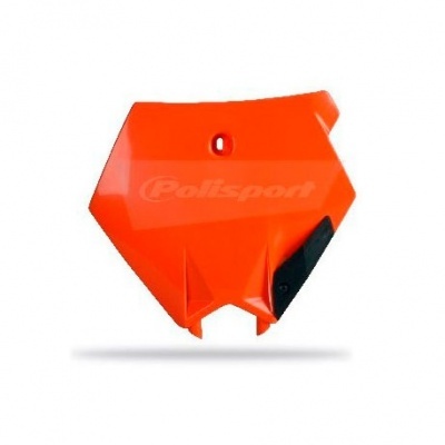 Placa dianteira laranja para mota com texto Polisport