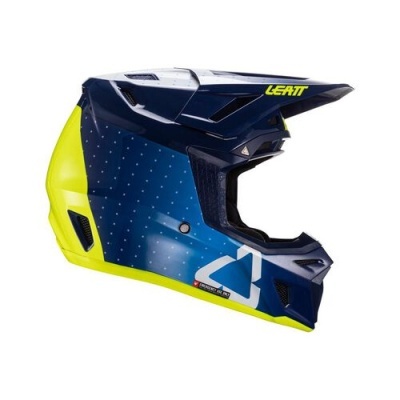 Capacete integral azul e amarelo LEATT para motocross